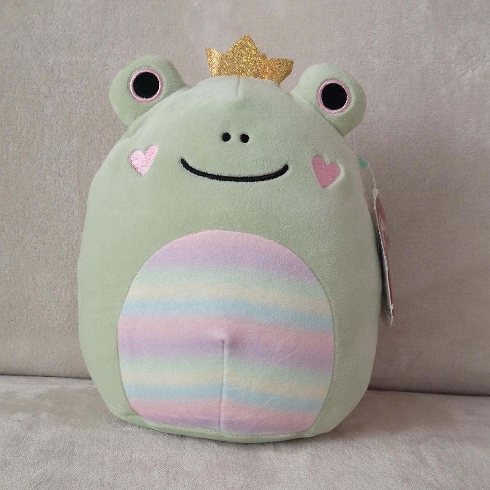 Squishmallow Fenra the Green Frog King Plush with Gold Crown, 8 inches